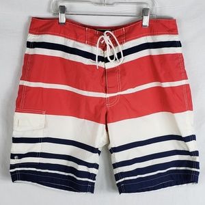 J. Crew Red White Blue Striped Board Shorts 32